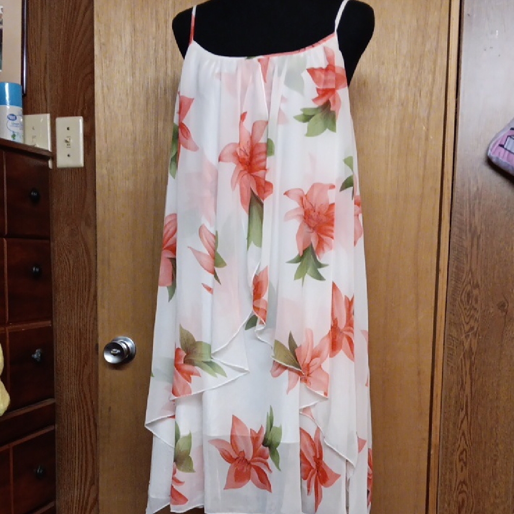 Rosegal Floral High-Low Dress in White and Pink